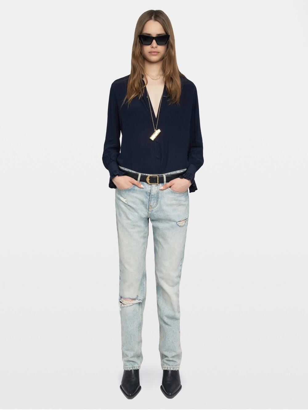 NWOT Zadig & Voltaire Thely Shirt, Navy, Large